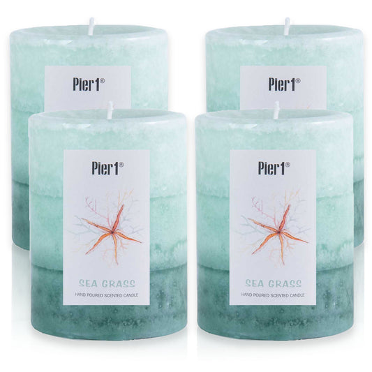 Pier 1 Sea Grass Layered 3x4 Set of 4 Pillar Candles