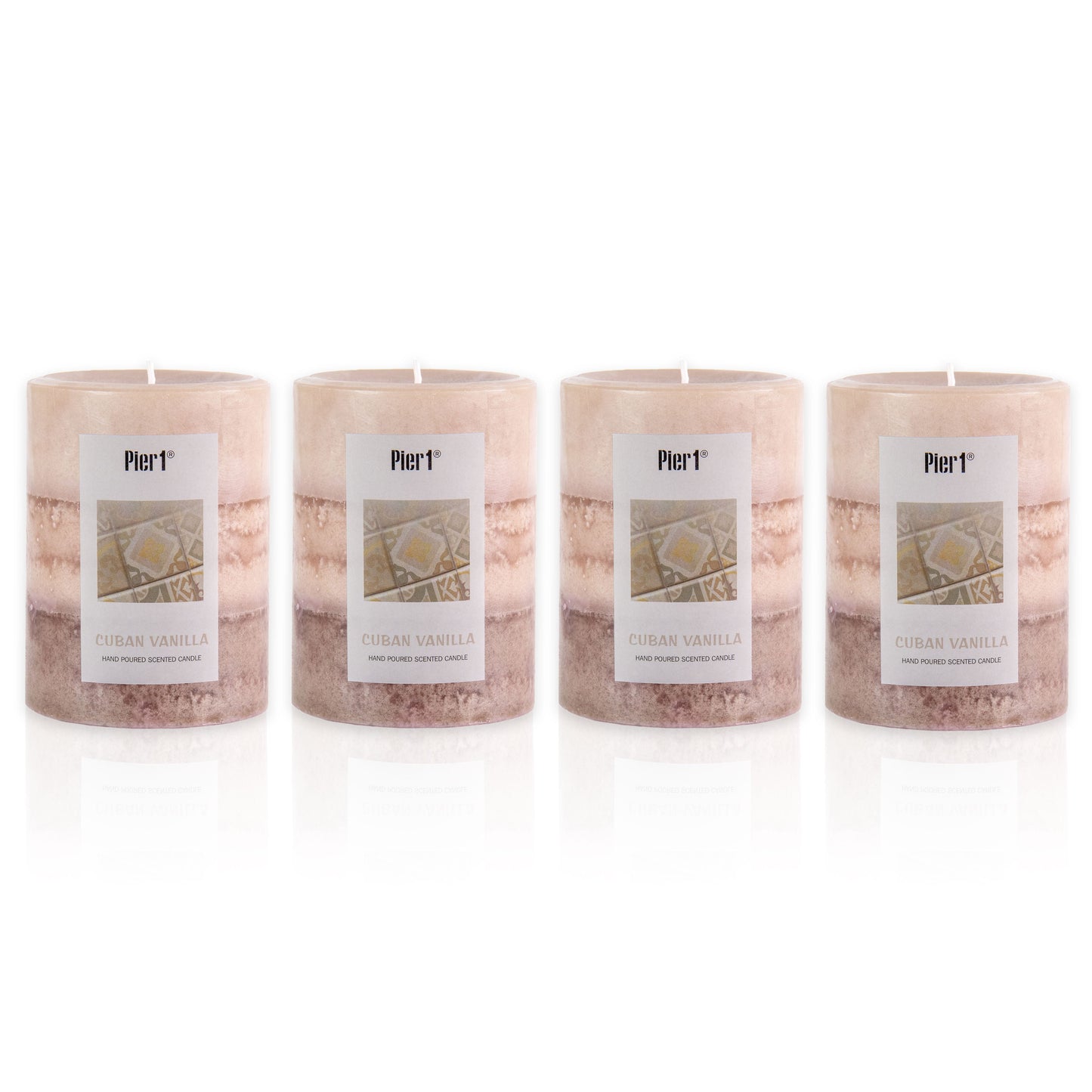 Pier 1 Cuban Vanilla 3x4 Layered Pillar Set of 4 Candles