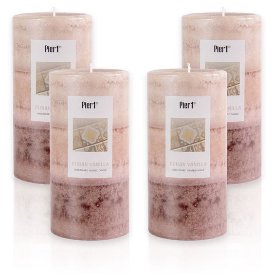 Pier 1 Cuban Vanilla 3x6 Layered Set of 4 Pillar Candles