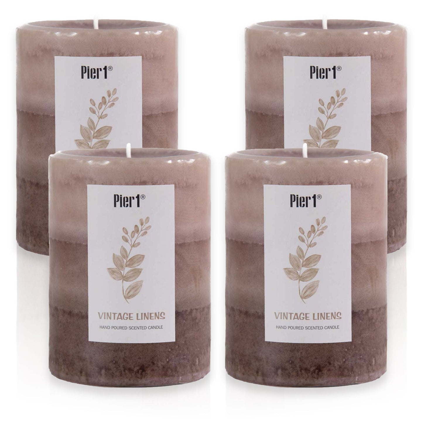 Pier 1 Vintage Linens Layered 3x4 Set of 4 Pillar Candles