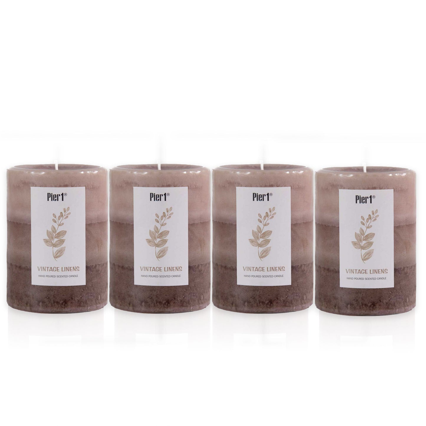 Pier 1 Vintage Linens Layered 3x4 Set of 4 Pillar Candles