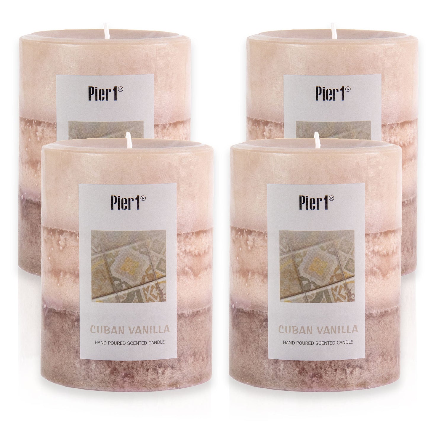 Pier 1 Cuban Vanilla 3x4 Layered Pillar Set of 4 Candles